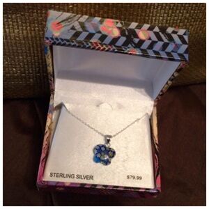 Butterfly Glass Pendant Sterling Silver Chain NWT